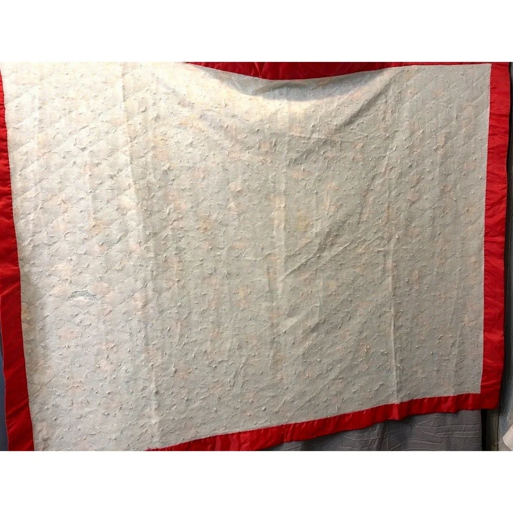 Vintage Handmade Baby Blanket Teddy Bear Fall Autumn Blue Red Crib Stroller